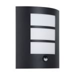 Eglo Wandleuchte City Stahl Schwarz | IP44 - Geeignet für 1x E27 - Bewegungssensor